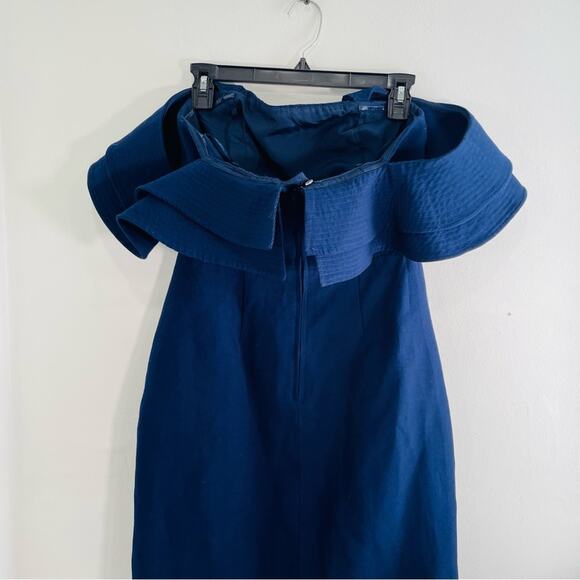 C/MEO Collective Navy Blue Ruffle Off Shoulder Crepe Slit Front Cocktail Medium - Picture 5 of 12